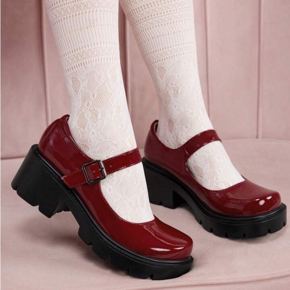 Shein Red Buckle Platform Mary Jane Shoes